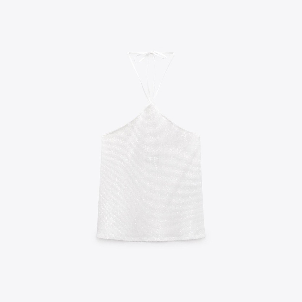 Elegant White Sequin Halter Top